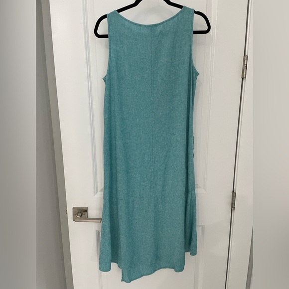 Pure Jill Linen Blend Asymmetric Dress Medium Petite MP Aegean Blue Summer.  24 - Picture 6 of 9